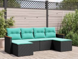 vidaXL 6 Piece Patio Sofa Set with Cushions Black Poly Rattan