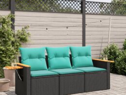 vidaXL 3 Piece Patio Sofa Set with Cushions Black Poly Rattan