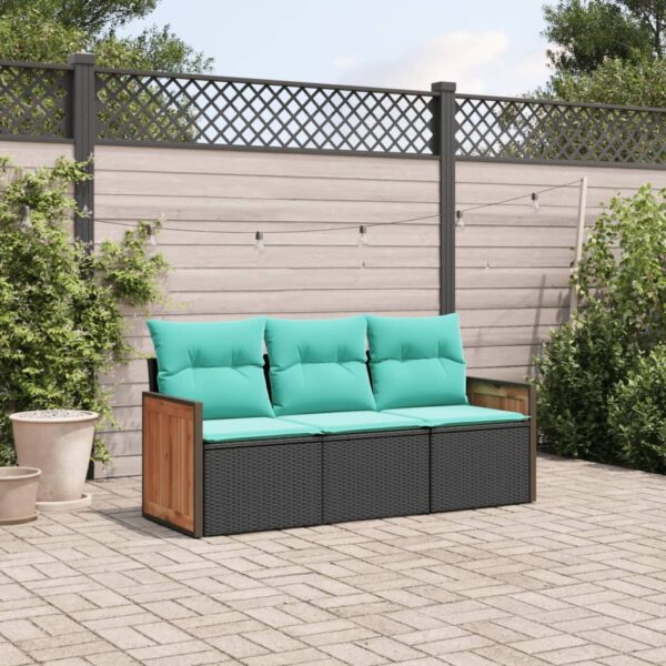 vidaXL 3 Piece Patio Sofa Set with Cushions Black Poly Rattan