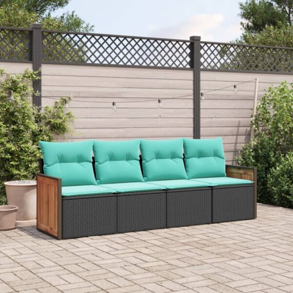 vidaXL 4 Piece Patio Sofa Set with Cushions Black Poly Rattan