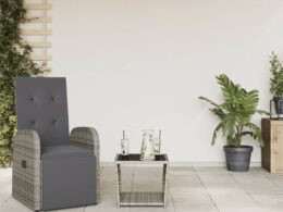 vidaXL 2 Piece Patio Dining Set with Cushions Gray Poly Rattan