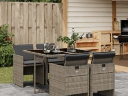 vidaXL 5 Piece Patio Dining Set with Cushions Gray Poly Rattan