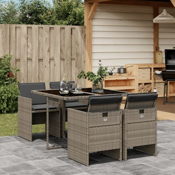 vidaXL 5 Piece Patio Dining Set with Cushions Gray Poly Rattan