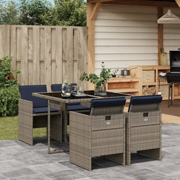 vidaXL 5 Piece Patio Dining Set with Cushions Gray Poly Rattan
