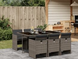 vidaXL 7 Piece Patio Dining Set with Cushions Gray Poly Rattan