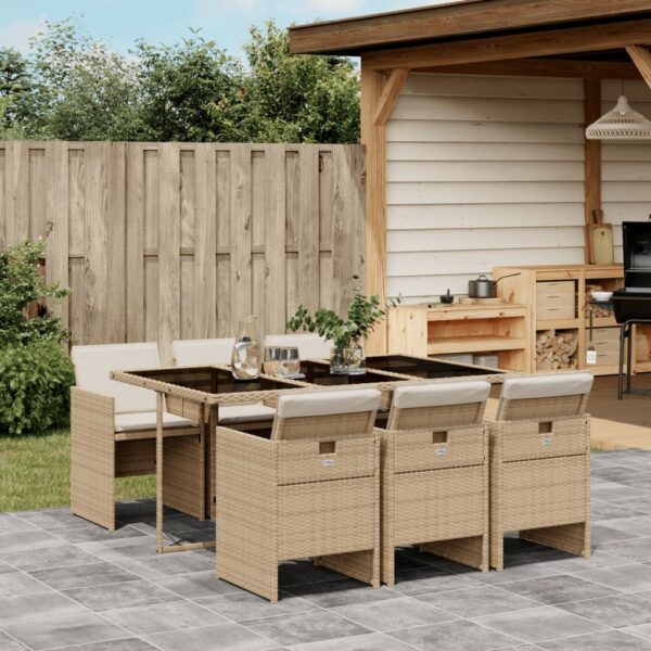 vidaXL 7 Piece Patio Dining Set with Cushions Beige Poly Rattan