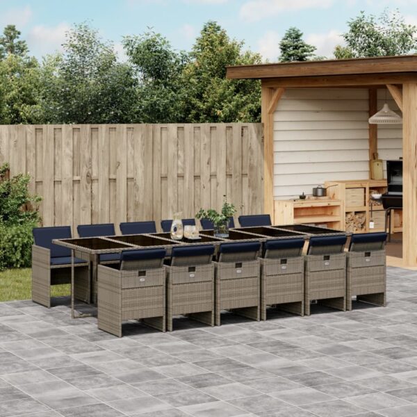 vidaXL 13 Piece Patio Dining Set with Cushions Gray Poly Rattan