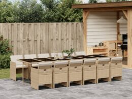 vidaXL 13 Piece Patio Dining Set with Cushions Beige Poly Rattan