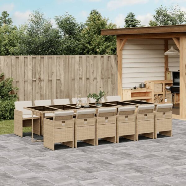 vidaXL 13 Piece Patio Dining Set with Cushions Beige Poly Rattan
