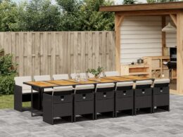vidaXL 13 Piece Patio Dining Set with Cushions Black Poly Rattan