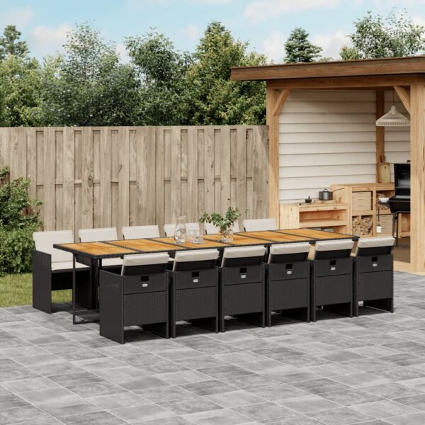 vidaXL 13 Piece Patio Dining Set with Cushions Black Poly Rattan