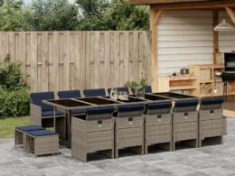 vidaXL 15 Piece Patio Dining Set with Cushions Gray Poly Rattan