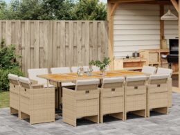 vidaXL 13 Piece Patio Dining Set with Cushions Beige Poly Rattan