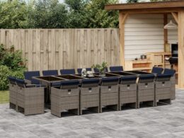 vidaXL 17 Piece Patio Dining Set with Cushions Gray Poly Rattan