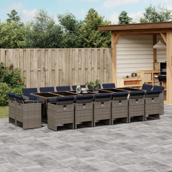 vidaXL 17 Piece Patio Dining Set with Cushions Gray Poly Rattan