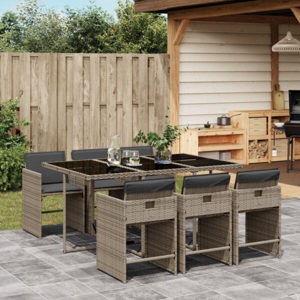 vidaXL 7 Piece Patio Dining Set with Cushions Gray Poly Rattan