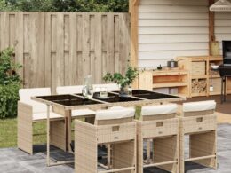 vidaXL 7 Piece Patio Dining Set with Cushions Beige Poly Rattan
