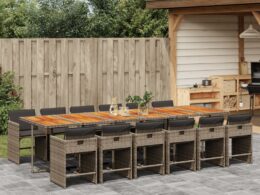vidaXL 13 Piece Patio Dining Set with Cushions Gray Poly Rattan