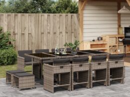 vidaXL 13 Piece Patio Dining Set with Cushions Gray Poly Rattan