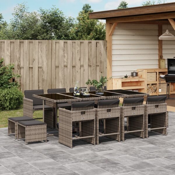 vidaXL 13 Piece Patio Dining Set with Cushions Gray Poly Rattan