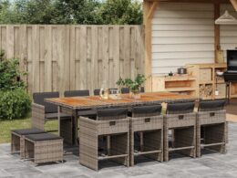 vidaXL 13 Piece Patio Dining Set with Cushions Gray Poly Rattan
