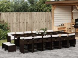 vidaXL 17 Piece Patio Dining Set with Cushions Brown Poly Rattan