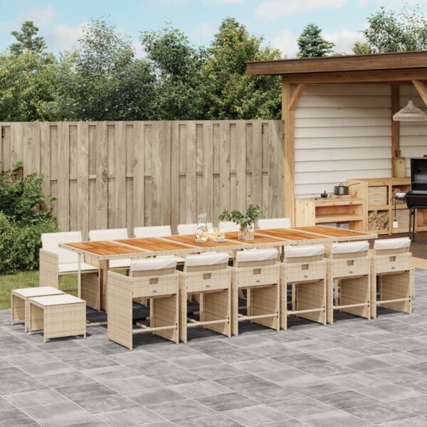 vidaXL 17 Piece Patio Dining Set with Cushions Beige Poly Rattan
