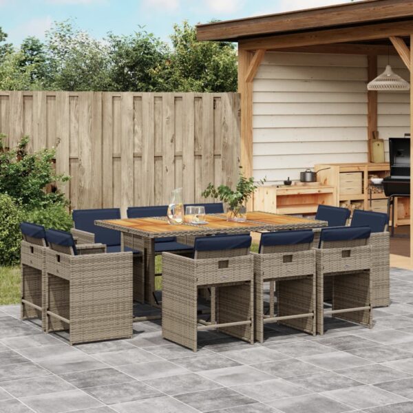 vidaXL 11 Piece Patio Dining Set with Cushions Gray Poly Rattan