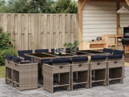 vidaXL 13 Piece Patio Dining Set with Cushions Gray Poly Rattan