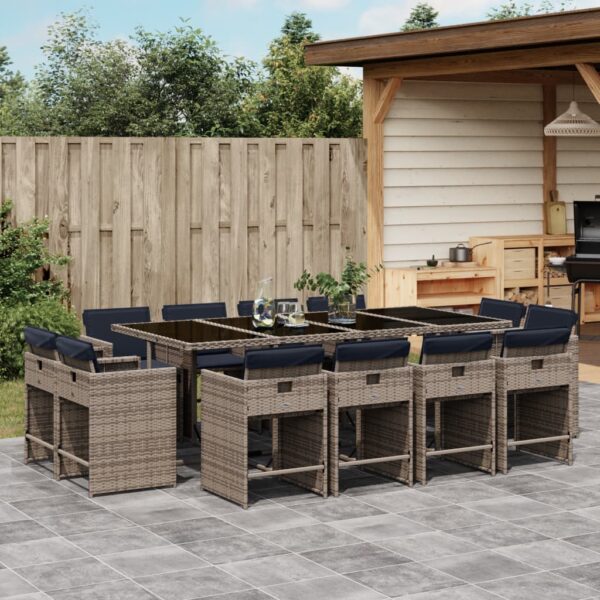 vidaXL 13 Piece Patio Dining Set with Cushions Gray Poly Rattan