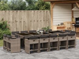 vidaXL 15 Piece Patio Dining Set with Cushions Gray Poly Rattan