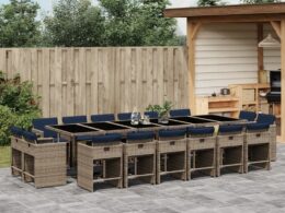 vidaXL 17 Piece Patio Dining Set with Cushions Gray Poly Rattan