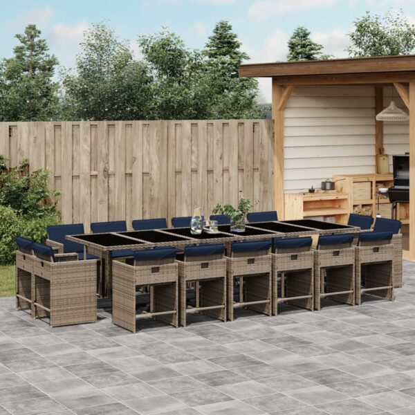 vidaXL 17 Piece Patio Dining Set with Cushions Gray Poly Rattan