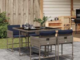 vidaXL 5 Piece Patio Dining Set with Cushions Gray Poly Rattan