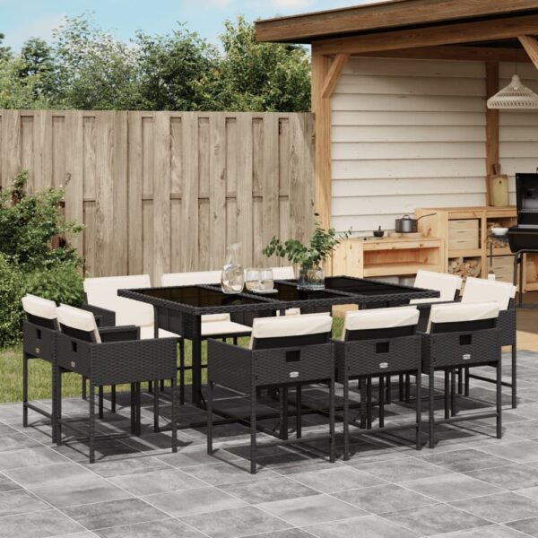 vidaXL 11 Piece Patio Dining Set with Cushions Black Poly Rattan