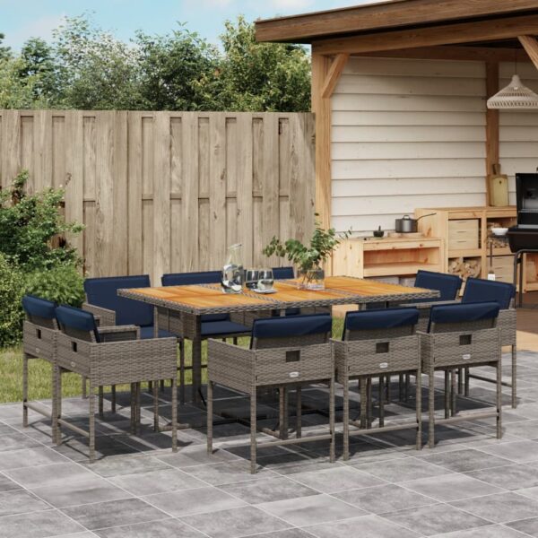 vidaXL 11 Piece Patio Dining Set with Cushions Gray Poly Rattan