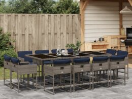 vidaXL 13 Piece Patio Dining Set with Cushions Gray Poly Rattan