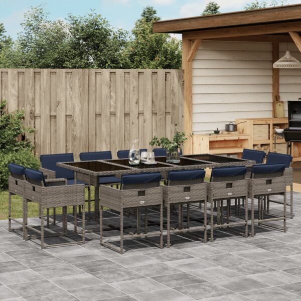 vidaXL 13 Piece Patio Dining Set with Cushions Gray Poly Rattan