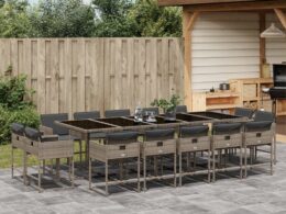 vidaXL 15 Piece Patio Dining Set with Cushions Gray Poly Rattan
