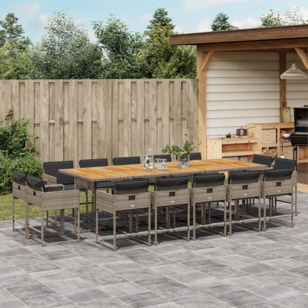 vidaXL 15 Piece Patio Dining Set with Cushions Gray Poly Rattan