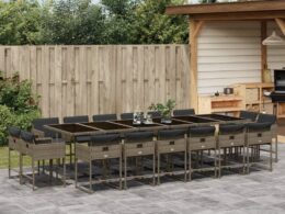 vidaXL 17 Piece Patio Dining Set with Cushions Gray Poly Rattan