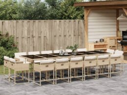 vidaXL 17 Piece Patio Dining Set with Cushions Beige Poly Rattan