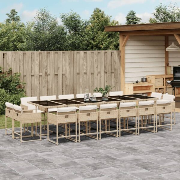 vidaXL 17 Piece Patio Dining Set with Cushions Beige Poly Rattan