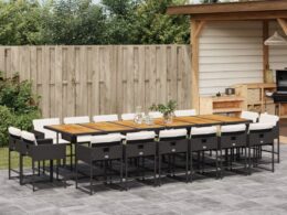 vidaXL 17 Piece Patio Dining Set with Cushions Black Poly Rattan
