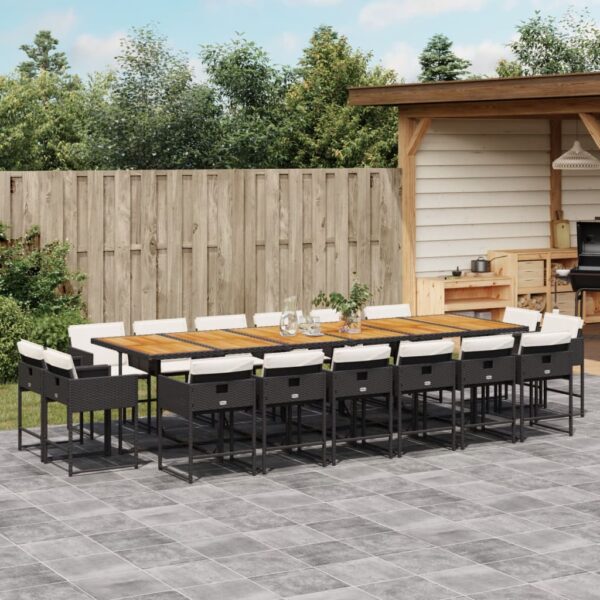vidaXL 17 Piece Patio Dining Set with Cushions Black Poly Rattan
