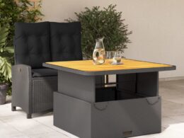 vidaXL 2 Piece Patio Dining Set with Cushions Black Poly Rattan