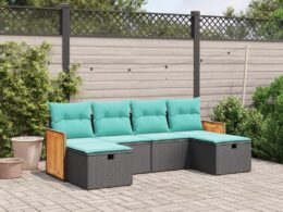 vidaXL 6 Piece Patio Sofa Set with Cushions Black Poly Rattan