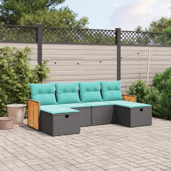 vidaXL 6 Piece Patio Sofa Set with Cushions Black Poly Rattan