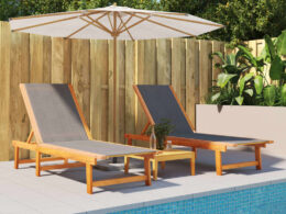vidaXL Sun Loungers 2 pcs Black Solid Wood Acacia and Textilene