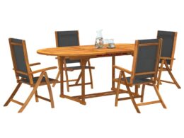 vidaXL 5 Piece Patio Dining Set Solid Wood Acacia and Textilene